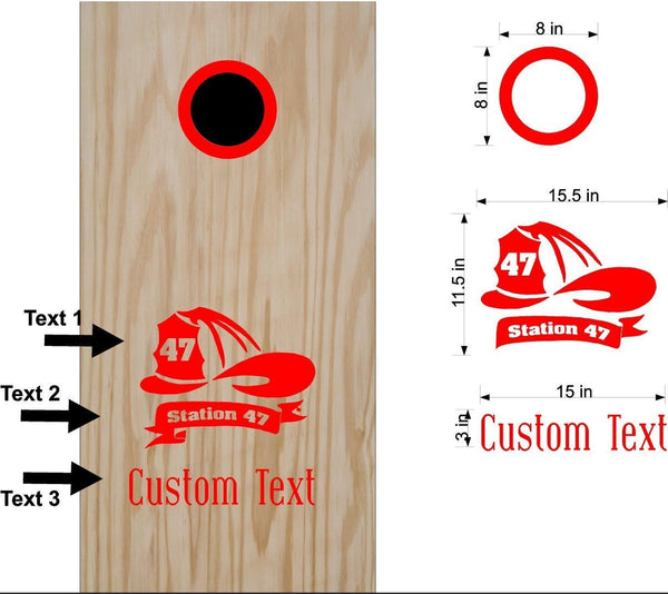 Firefighter Helmet Decals for Cornhole Boards - Fireman Sticker Game Design 02