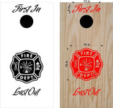 Custom Firefighter First In Last Out Cornhole Board Decals