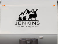 Personalized Family Name Deer Mountain Camper Trailer Truck Decals  Stickers