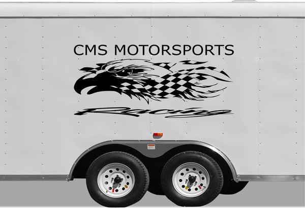 Eagle Checkered Racing Stripe Trailer Decal Vinyl Decal Custom Text Trailer Sticker