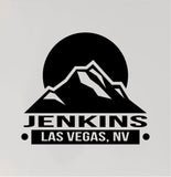 Custom Family Name Vinyl Decal for RVs  Campers  Mountains  Sun Design