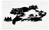 Vinyl Wall Art Decal of Brown Black Bears in Mountain Landscape for Man Cave Decor