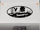 Hawk Rabbit Hunting Mountains RV Camper 5th Wheel Motor Home Vinyl Decal Sticker
