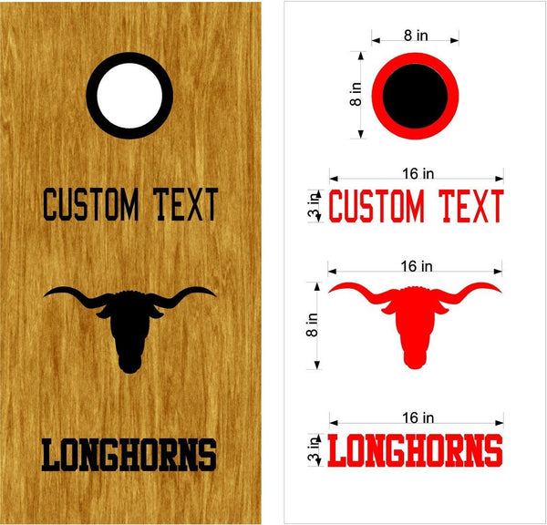 Longhorns Football Mascot Cornhole Board Vinyl Decal Sticker for Game Day Fun