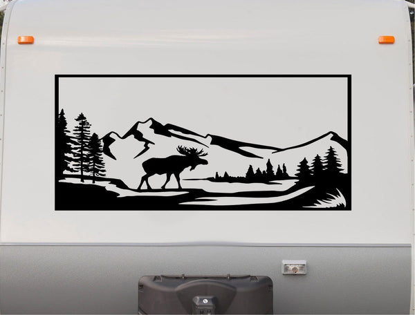 Mountain Scene Moose Decal for RVs and Campers - Outdoor Adventure Sticker MTN-7