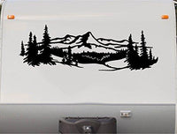 Mountain Lake Pine Tree RV Camper Decal Sticker - Mirrored Design Set