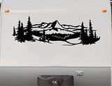 Mountain Lake Pine Tree RV Camper Decal Sticker - Mirrored Design Set