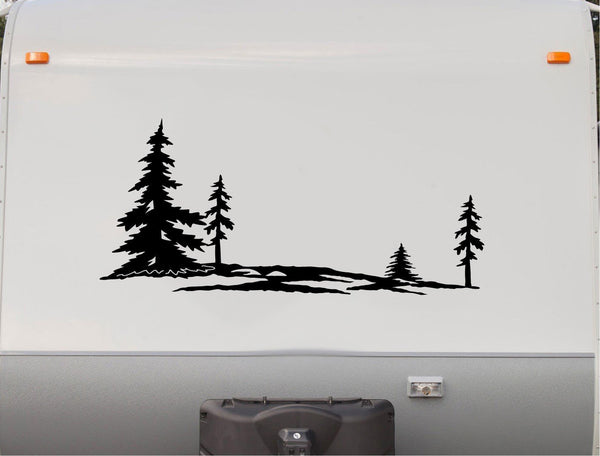 Pine Trees and Mountains Decal RV Camper Motor Home Sticker Mountain Scene