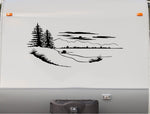 RV Camper Decal Sticker Lake Pine Tree Cabin Scene
