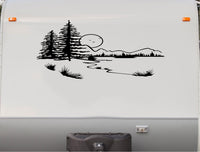 RV Camper Vinyl Decal Sticker Cabin Lake Scene