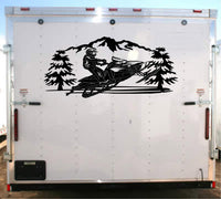 Snowmobile Racing Trailer Decals - Scenic Mountains  Trees Stickers