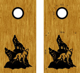 Wolf Howling Cornhole Board Stickers - Three Wolves Decals for Outdoor Games